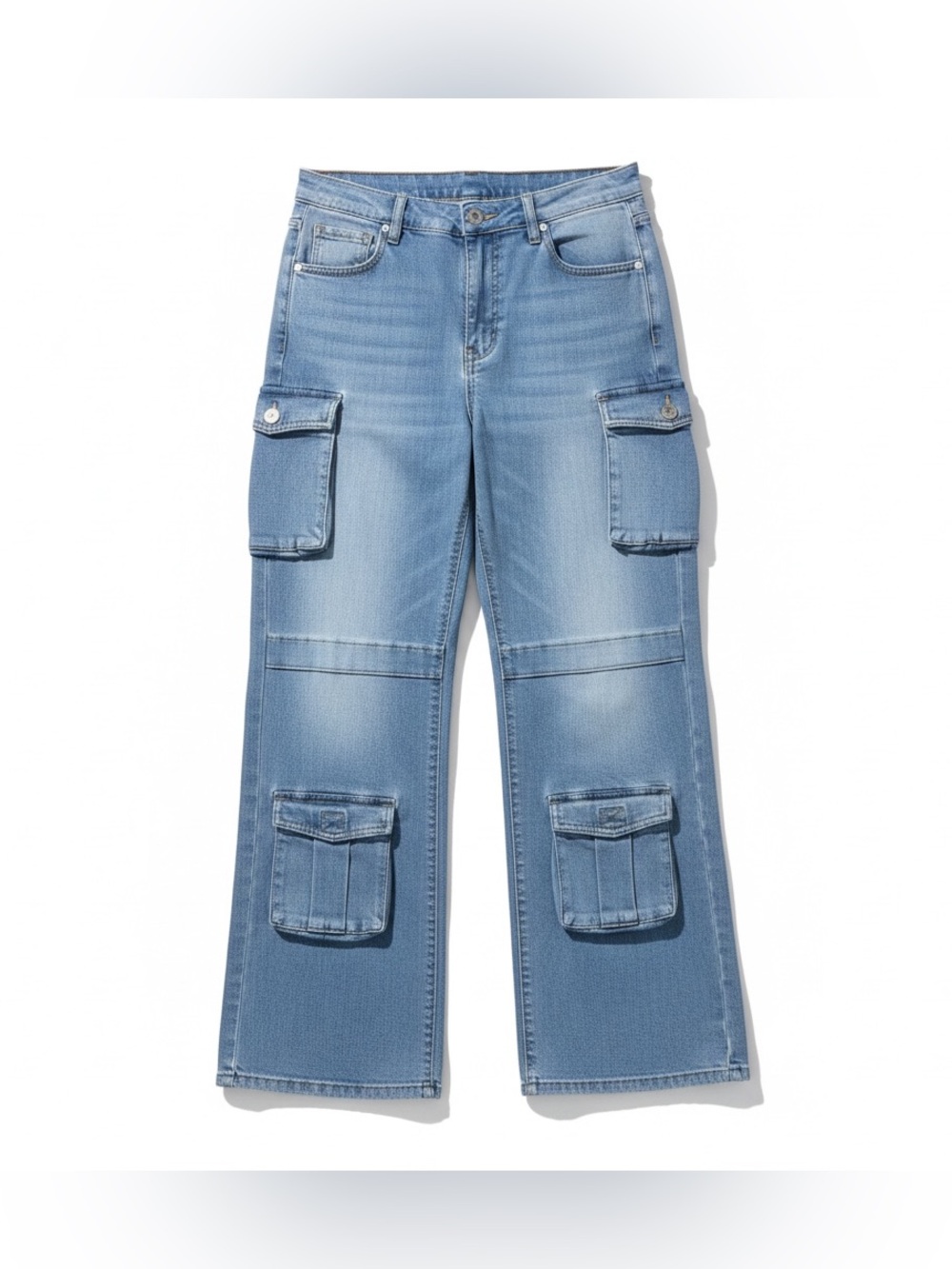 refuge Light Blue Wide-Leg Cargo Jeans oversized